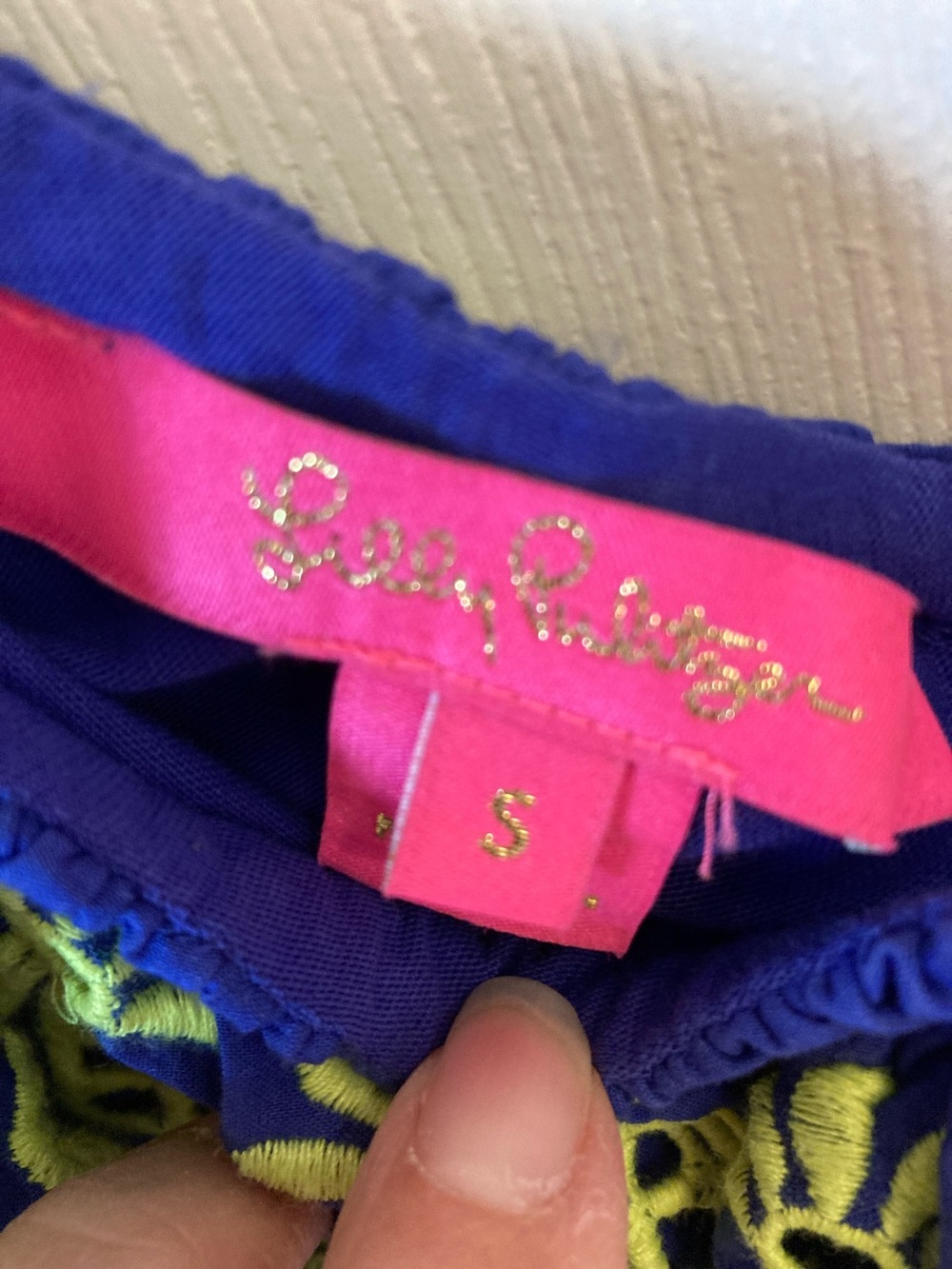 Lilly Pulitzer Royal Blue One-Shoulder Dress with Neon Yellow Trim - Picture 2 of 7